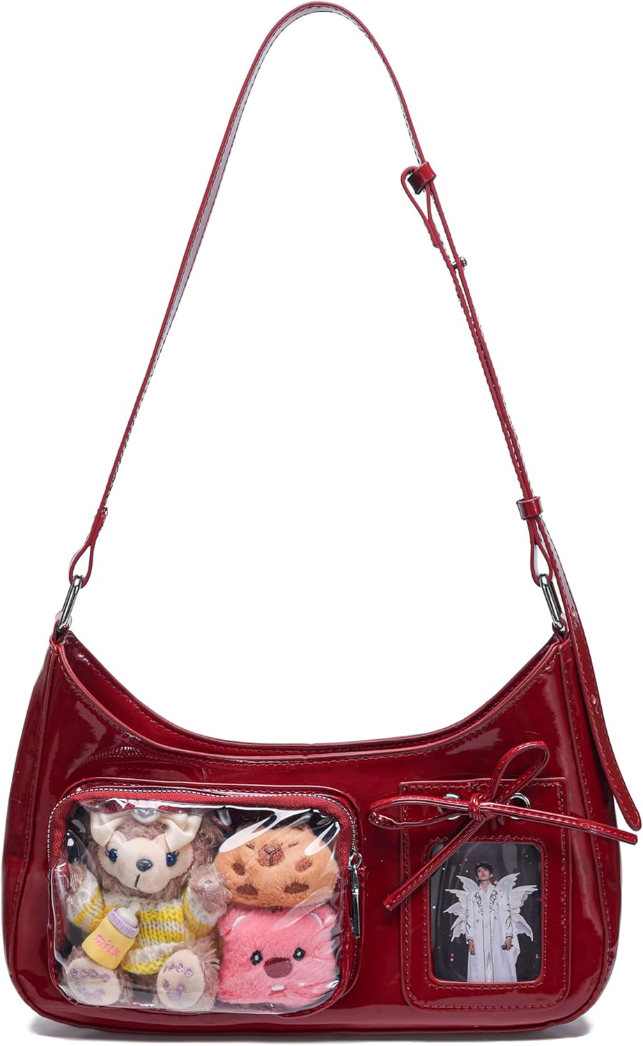 JOLLQUE Ita Purse Crossbody Bag with Transparent Display Panel for Pins & Badges, Kpop Lolita Y2K Shoulder Bag for Cosplay