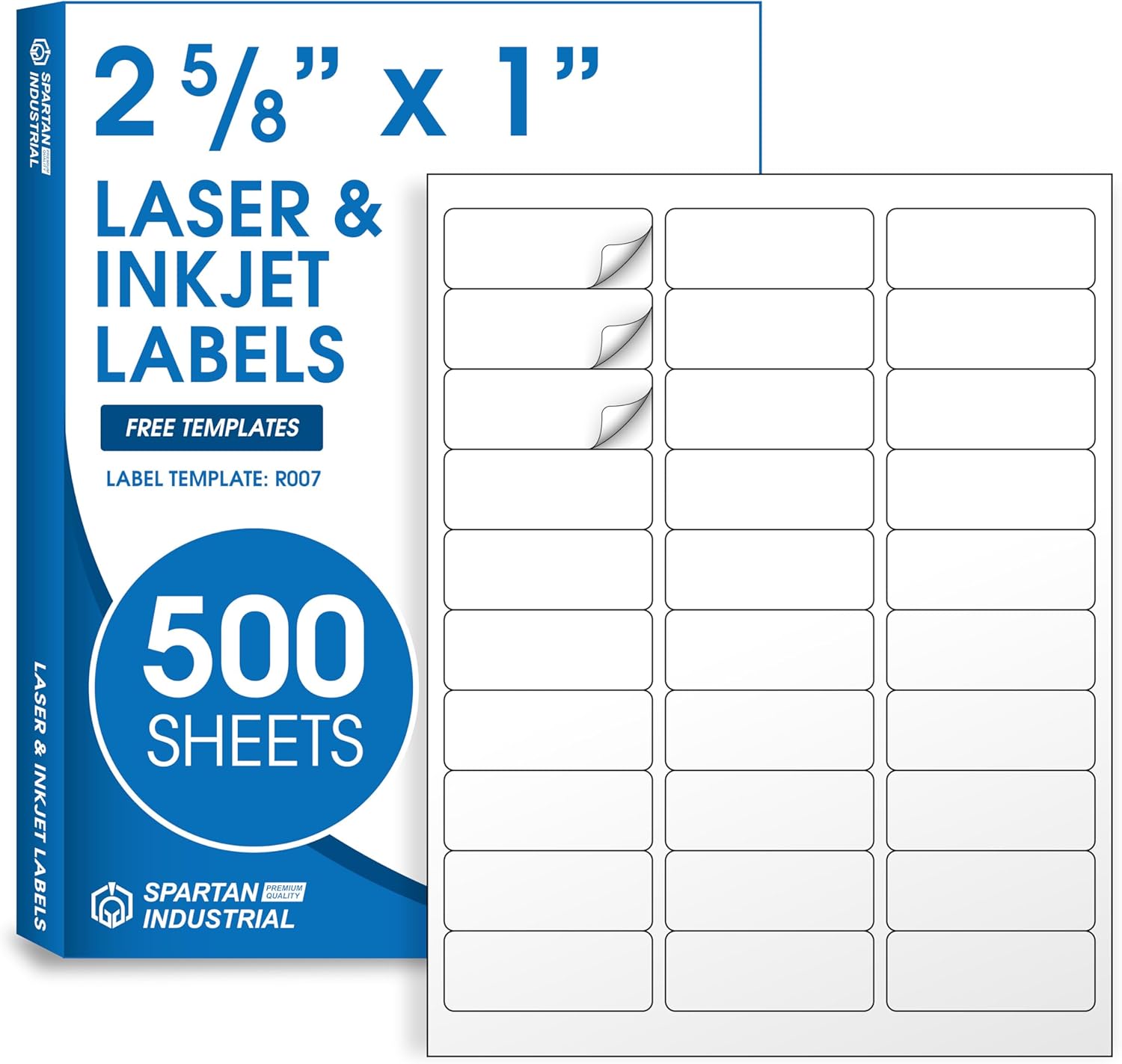 2 5/8" X 1" Kraft Brown Printable Labels for Inkjet and Laser Printers - 250 Sheets, 7500 Total Custom Stickers for Address Labels, Mailing, Product Labeling - Spartan Industrial Template R007