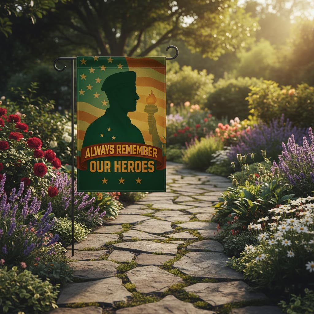 Army Veteran Soldier Silhouette Garden Flag, 12x18 Inch Double-Sided Liberty Torch Outdoor Memorial Decor, Veterans Day Patriot Day 9/11 US Military Tribute - Image 7