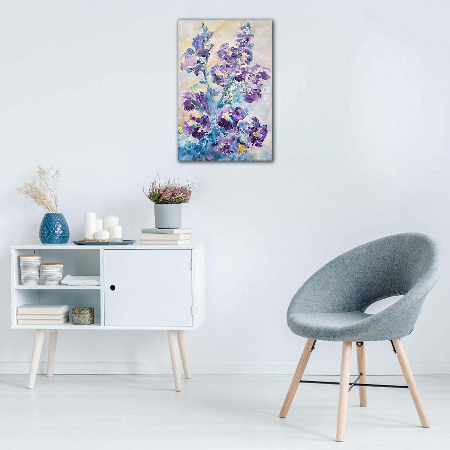 Hzddty Flower Canvas Wall Art Blue and Purple Abstract Floral Painting for Walls, Floral Bathroom Pictures Wall Decor, Flowers Artwork Office Living Room Paintings Decorations 18x24 Inches
