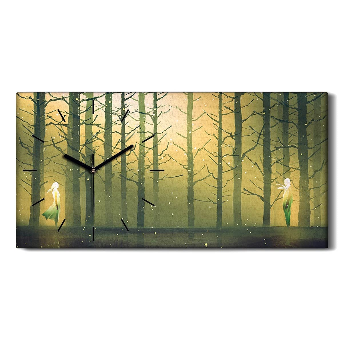 Horloge toile salon deco nature tableau moderne forêt lumineuse