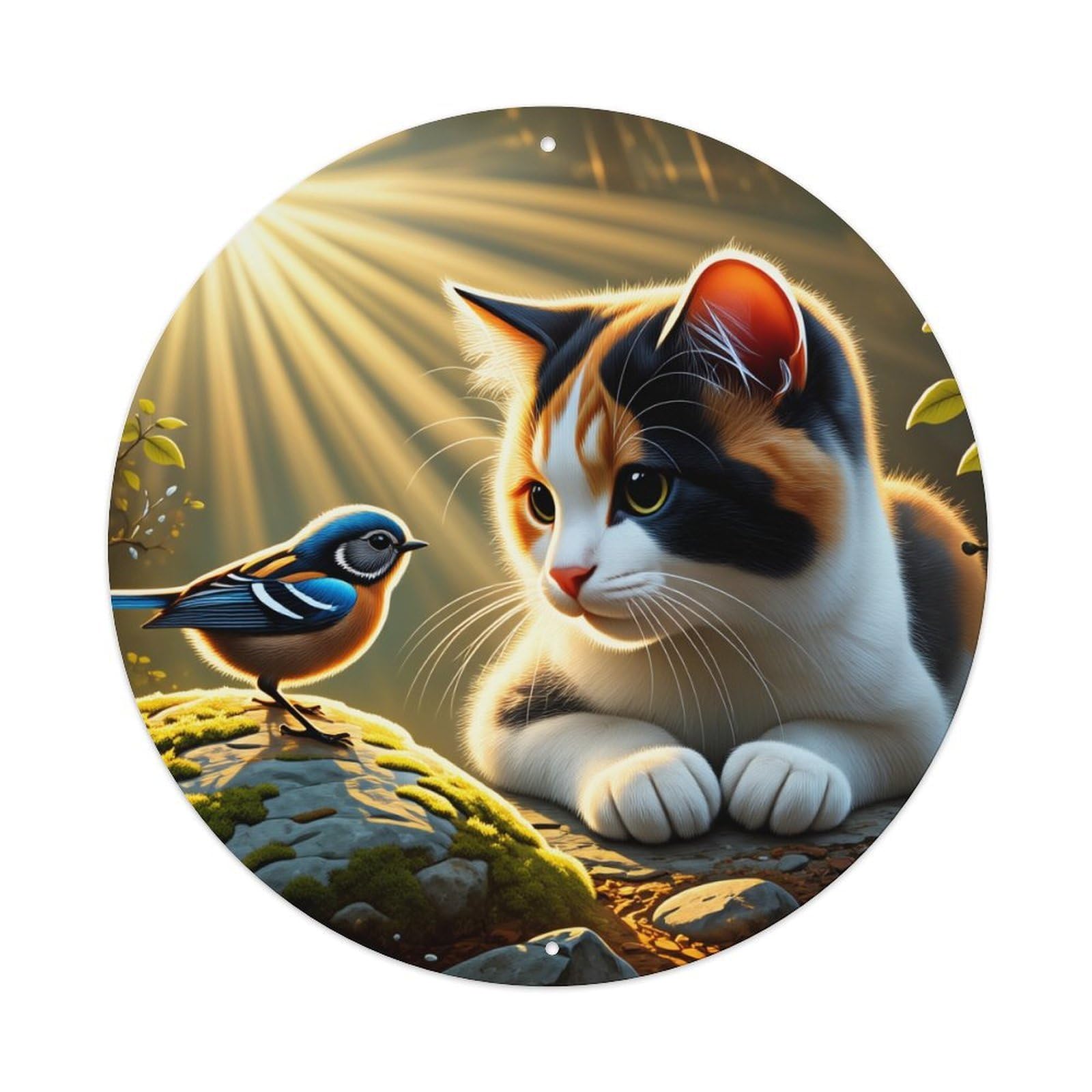 Cat And Bird In Sunlight Metal Tin Sign Vintage Garden Bedroom Cafe Bar Man Cave Home Wall Decor Metal Poster 8x8 inches