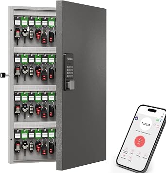 WeHere 96-Key Smart Key Lock Box, Wall-Mount Key Cabinet with Key Management AppTrack Key Borrow/Return, Keypad, Bluetooth & WiFi Unlock Sold Separately for Commercial, School, Rental, Office