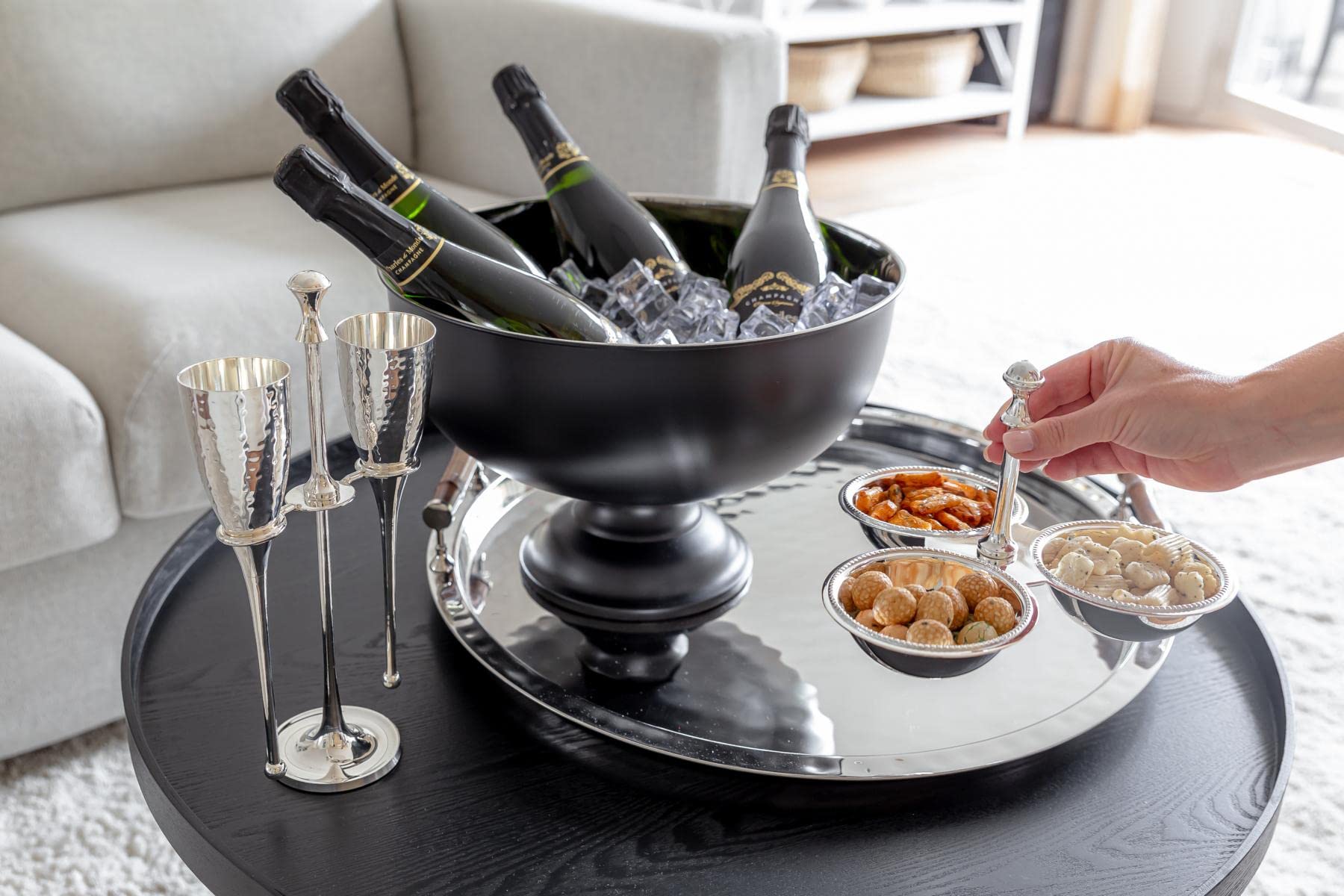 EDZARD Champanera Pearl (Ø 36 cm, H 25 cm), acero inoxidable, de doble pared, para 5 botellas – enfriador de botellas grande, enfriador de vino, cubitera grande