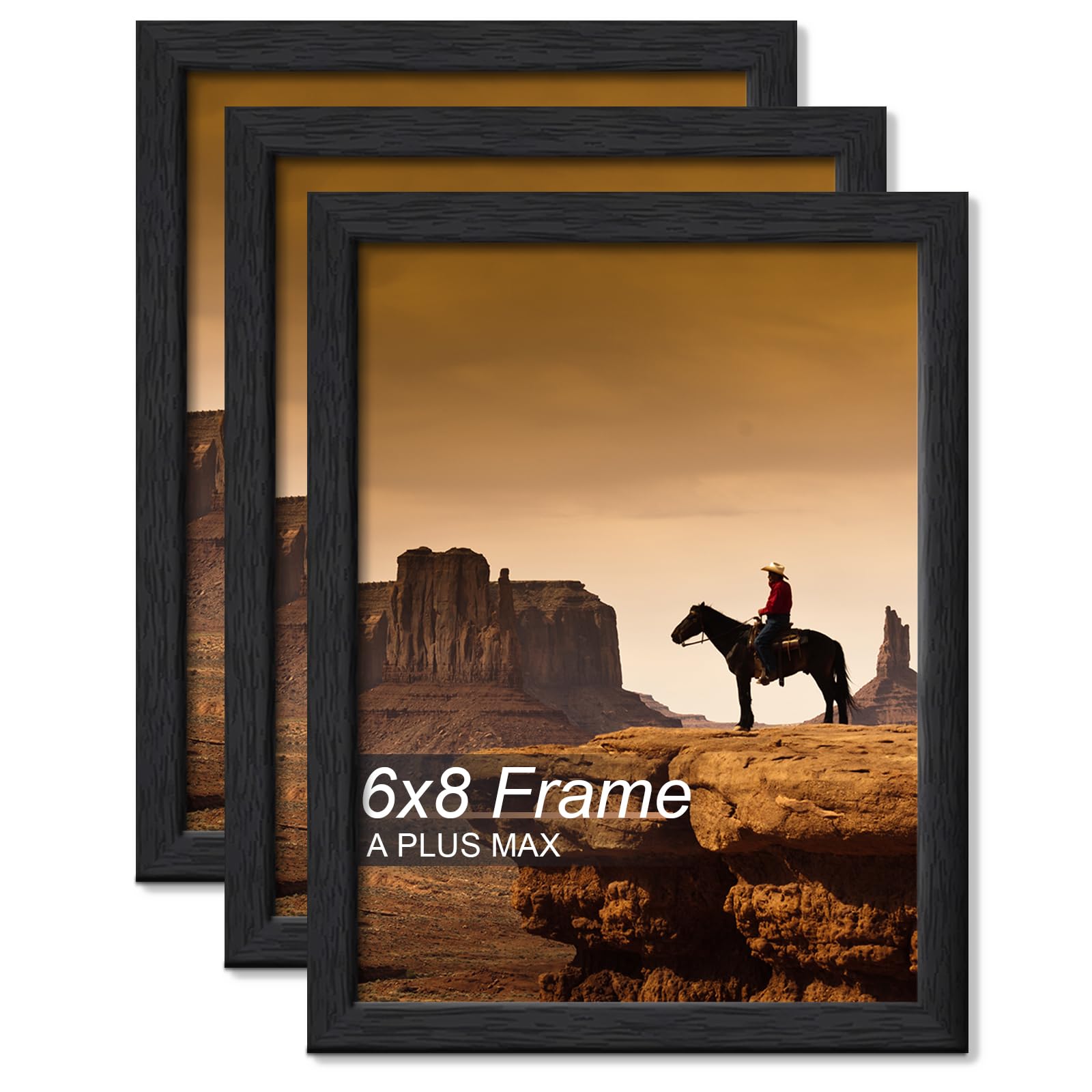 6x8 Picture Frame Set of 3 Black Light Weight Tabletop and Wall Mount
