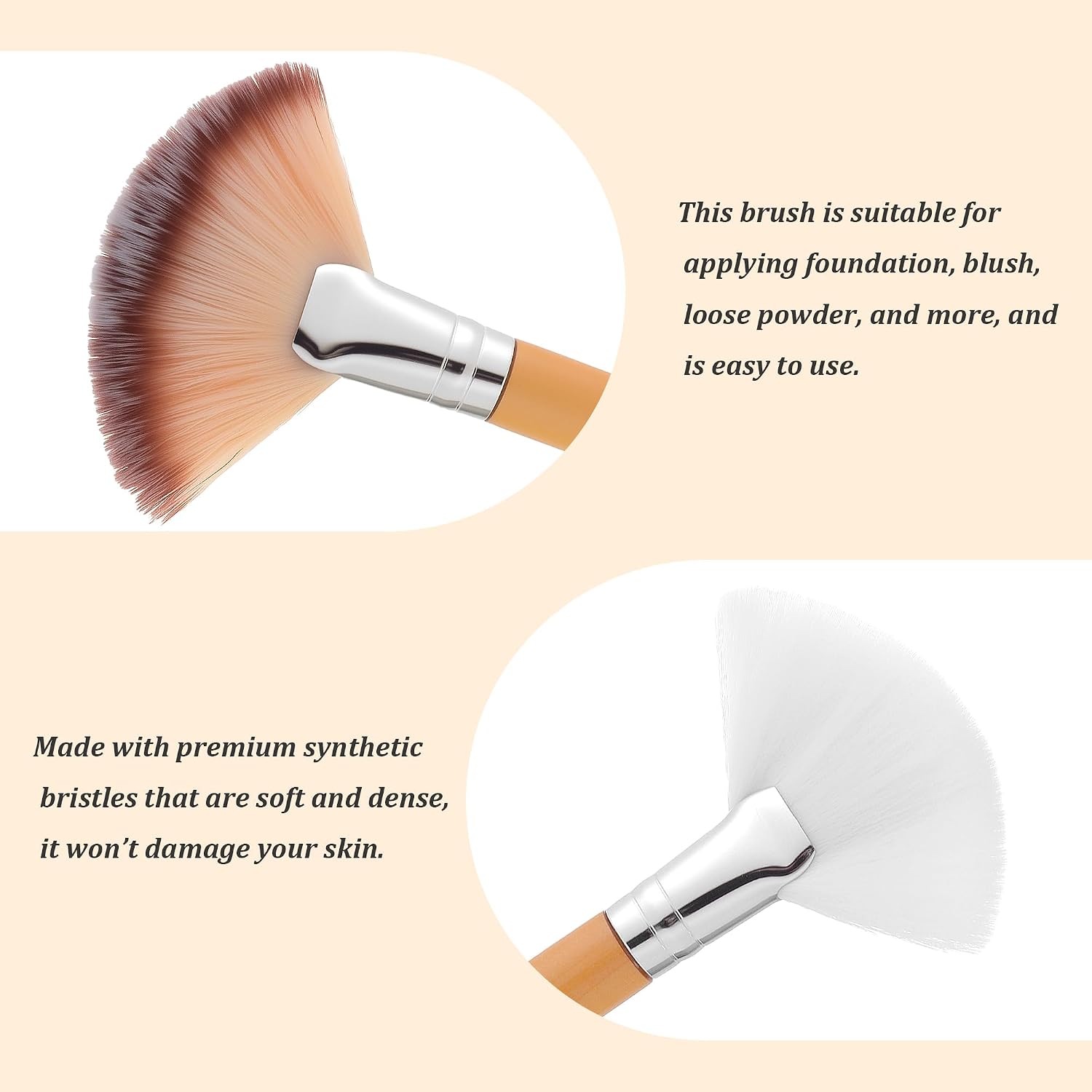 4PCS Fan Facial Brushes, Esthetician Fluffy Fan Blush Brush, Wooden Short Handle Makeup Brush for Powder Blush, Body Powder, Highlight, and Face Makeup Application