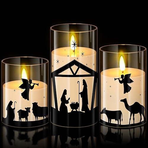Blosssound Paquete de 3 velas de Navidad sin llama que funcionan con pilas, velas parpadeantes sin llama para el hogar, chimenea, decoración de mesa