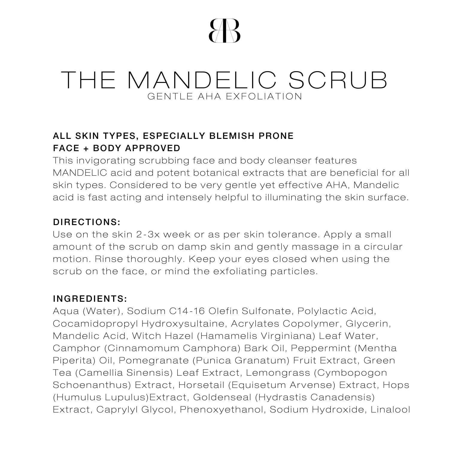 Biba De Sousa The Mandelic Scrub - Gentle AHA Exfoliation - Invigorating Daily Facial Cleanser For All Skin Types - (8 oz) - Image 6