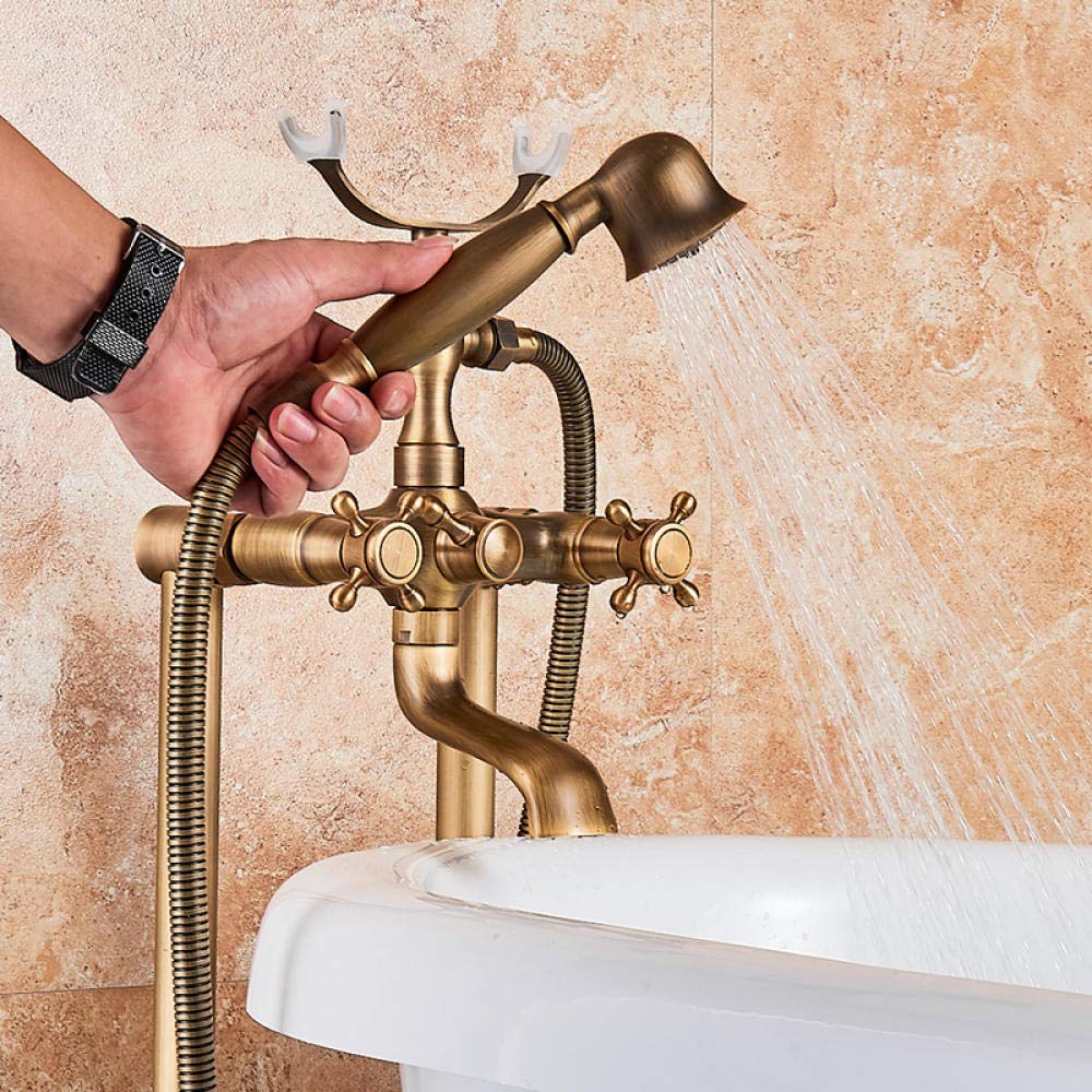 Antike Messing Badewannen-Armatur Mit Handbrause – Wandmontage, 2 Hebel, Verstellbare Arme