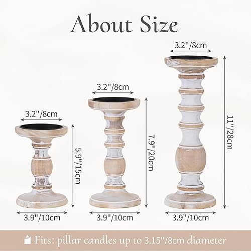 Miniatura 7 de Portavelas de madera para velas de pilar, portavelas alto rústico (juego de 3), portavelas de granja grande, juego de portavelas de pilar para