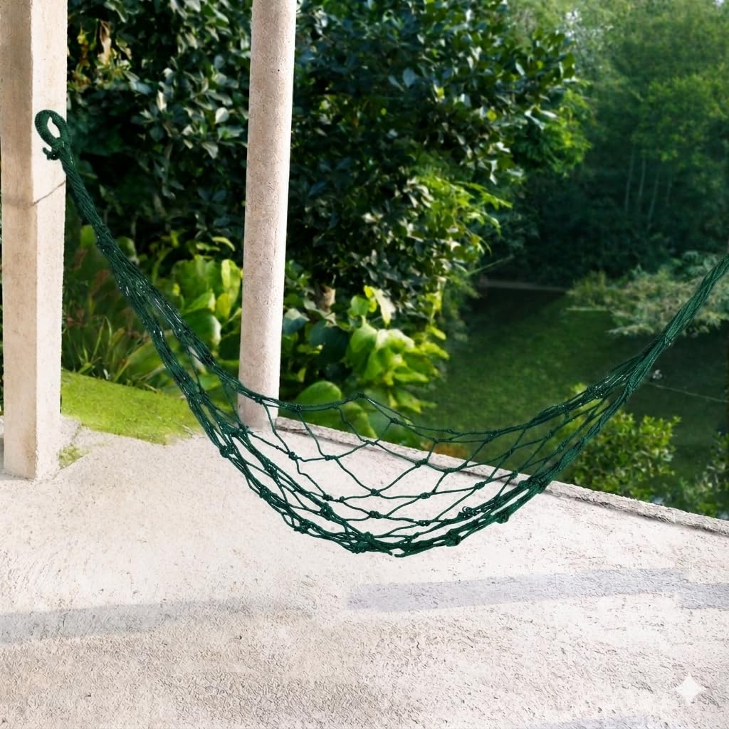 Nylon Net Hammock Swing for Adults – Strong & Comfortable Hanging Jhulna for Indoor, Outdoor, Balcony, Home & Bedroom Use (Dark Green)-image-46