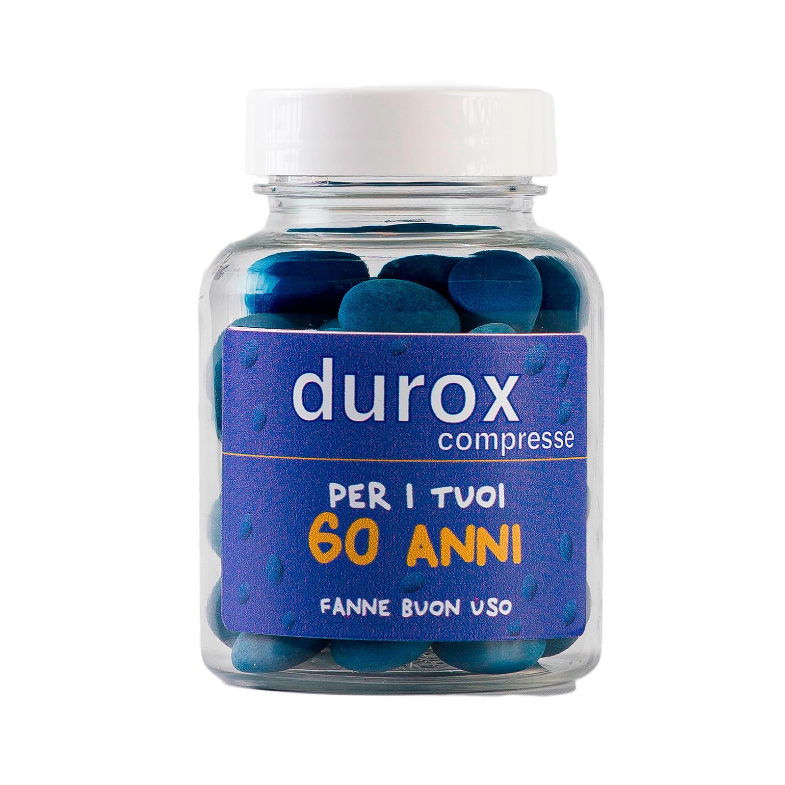 DUROX Compresse Blu 60 Anni – Scherzo Wiagras Goliardico per Uomo – Idea Regalo Divertente Compleanno 60 anni – Confetti Blu al Cioccolato – FANNE BUON USO