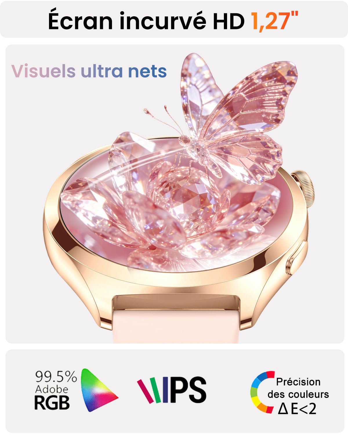 Montre Connectée Femme avec Appel Bluetooth, 1,27" HD Montre Fitness Femme, Fréquence Cardiaque SpO2 Suivi du Sommeil, Étanche IP68, 120+ Modes Sport, Fitness Tracker iOS Android (Or Noir)