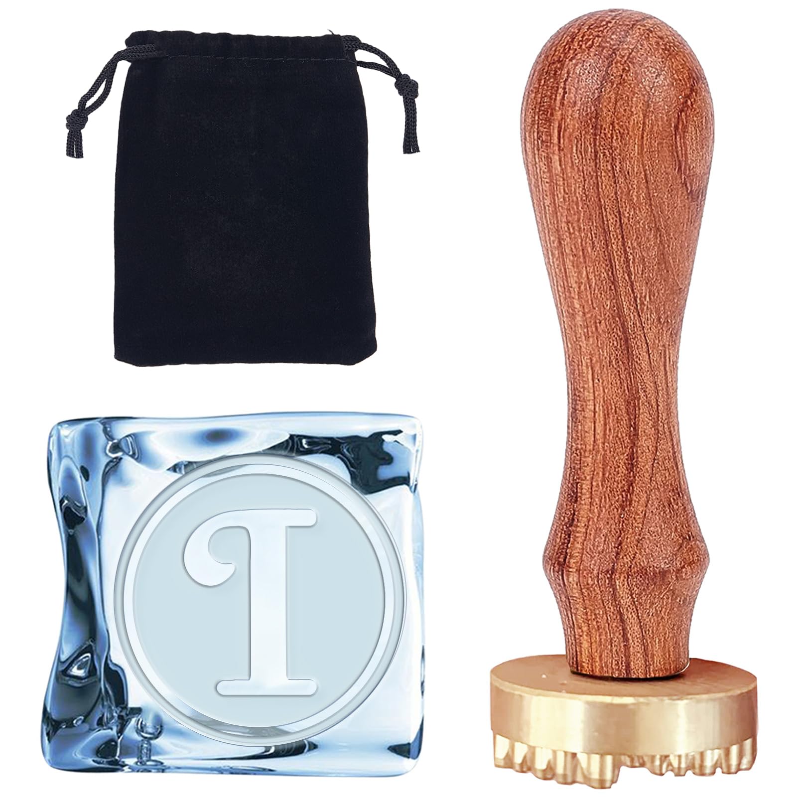 CRASPIRELetter I Ice Stamp Initials Ice Cube Stamp 1.2" with Removable Brass Head Replacement Wood Handle Ice Branding Stamp for Cocktail Party Whiskey Mojito Drinks Wedding Making DIY Crafting