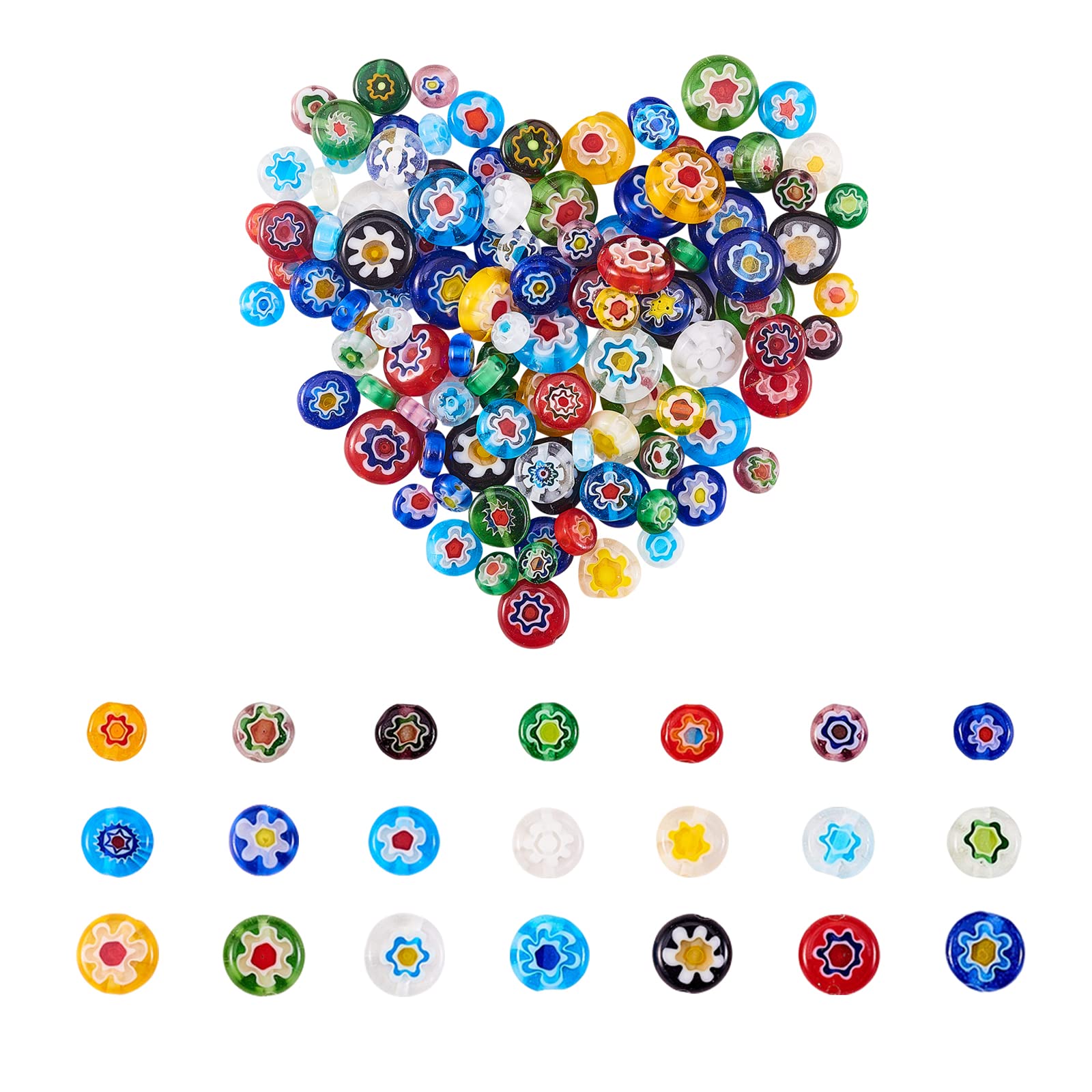Perles millefiori en verre lot de 150 pièces plates et rondes pour bijoux DIY