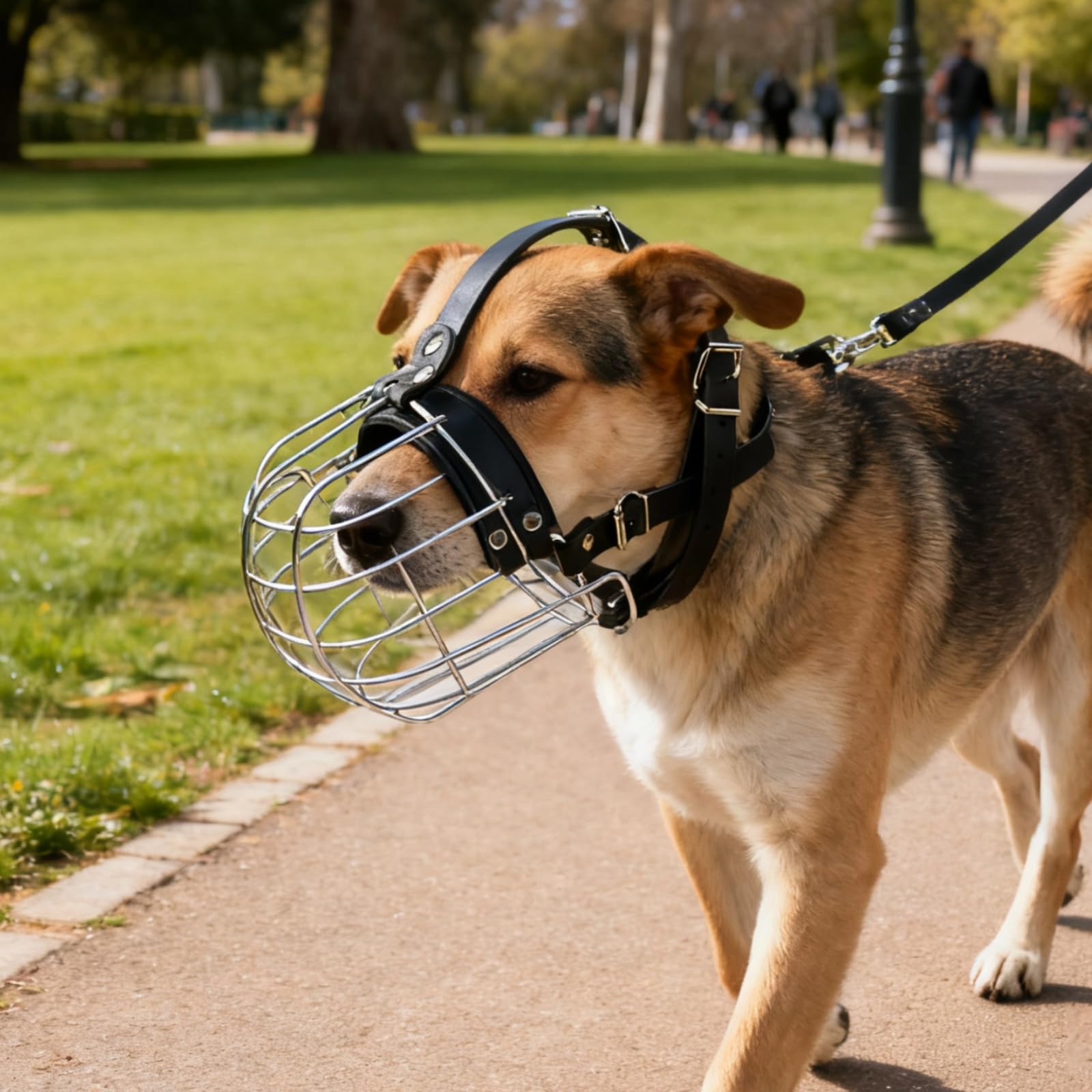 Bozal de metal para perros, cesta bozal para perros muy grandes, para ladridos y mordeduras, hierro galvanizado con piel sintética, longitud 16 cm