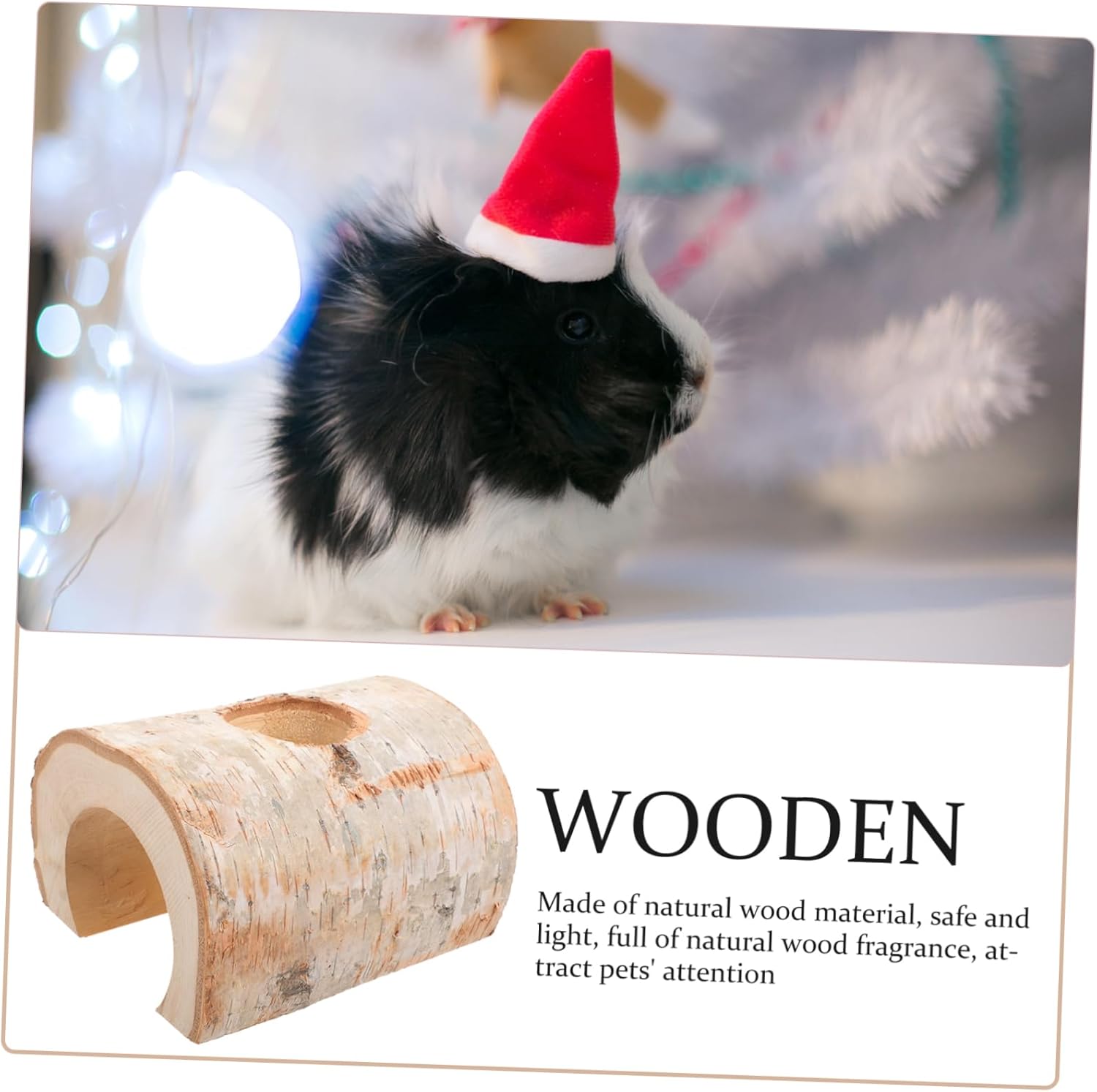 Happyyami Birch Tree Hideout Tunnel Wooden Hamster Hideout and Sleeping for Small Animals