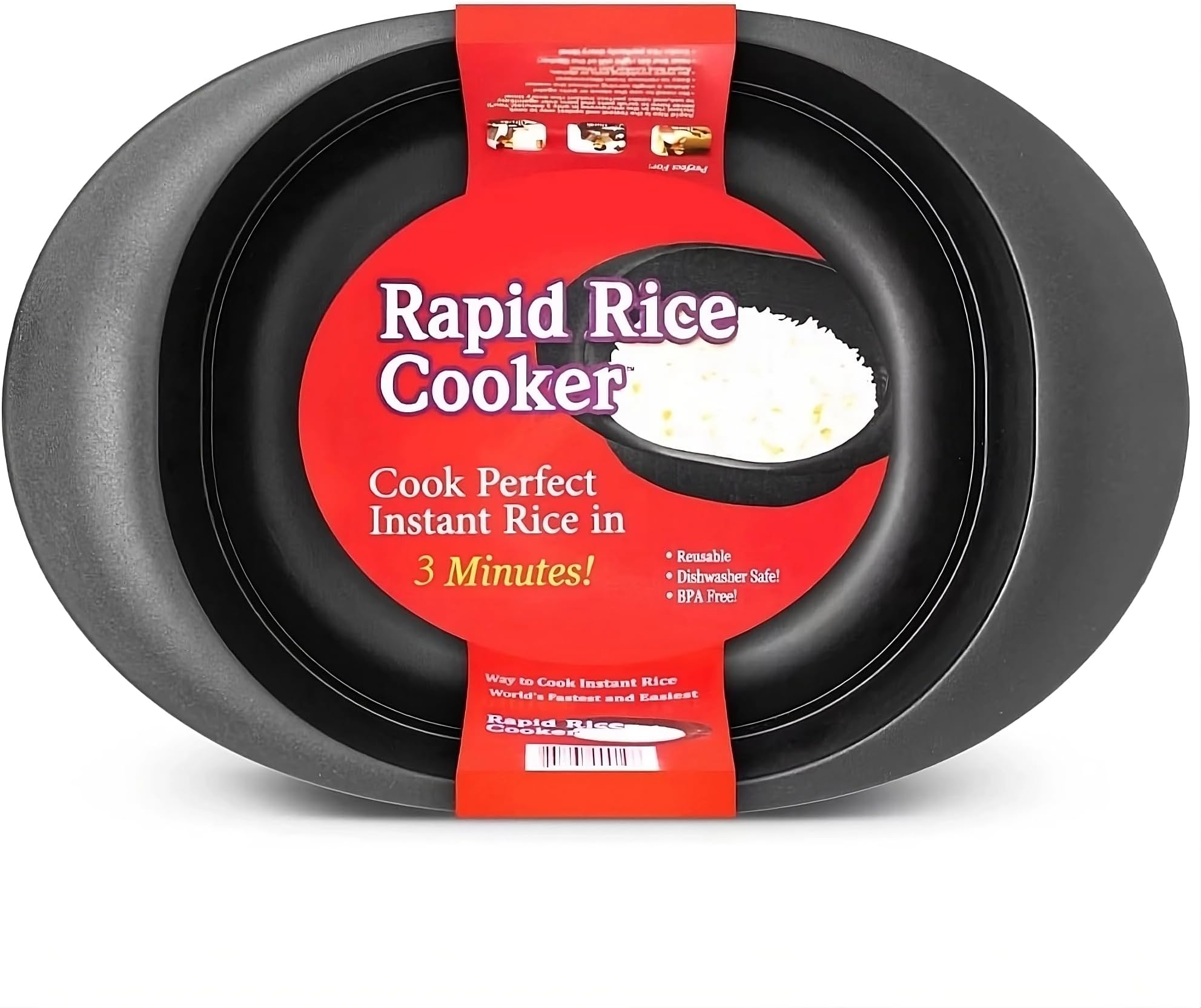 Rapid Rice Cooker | Microwave Rice Blends in Less Than 3 Minutes | Perfect for Dorm, Small Kitchen, or Office | Dishwasher-Safe, Microwaveable, & BPA-Free (Black, 1 Pack)