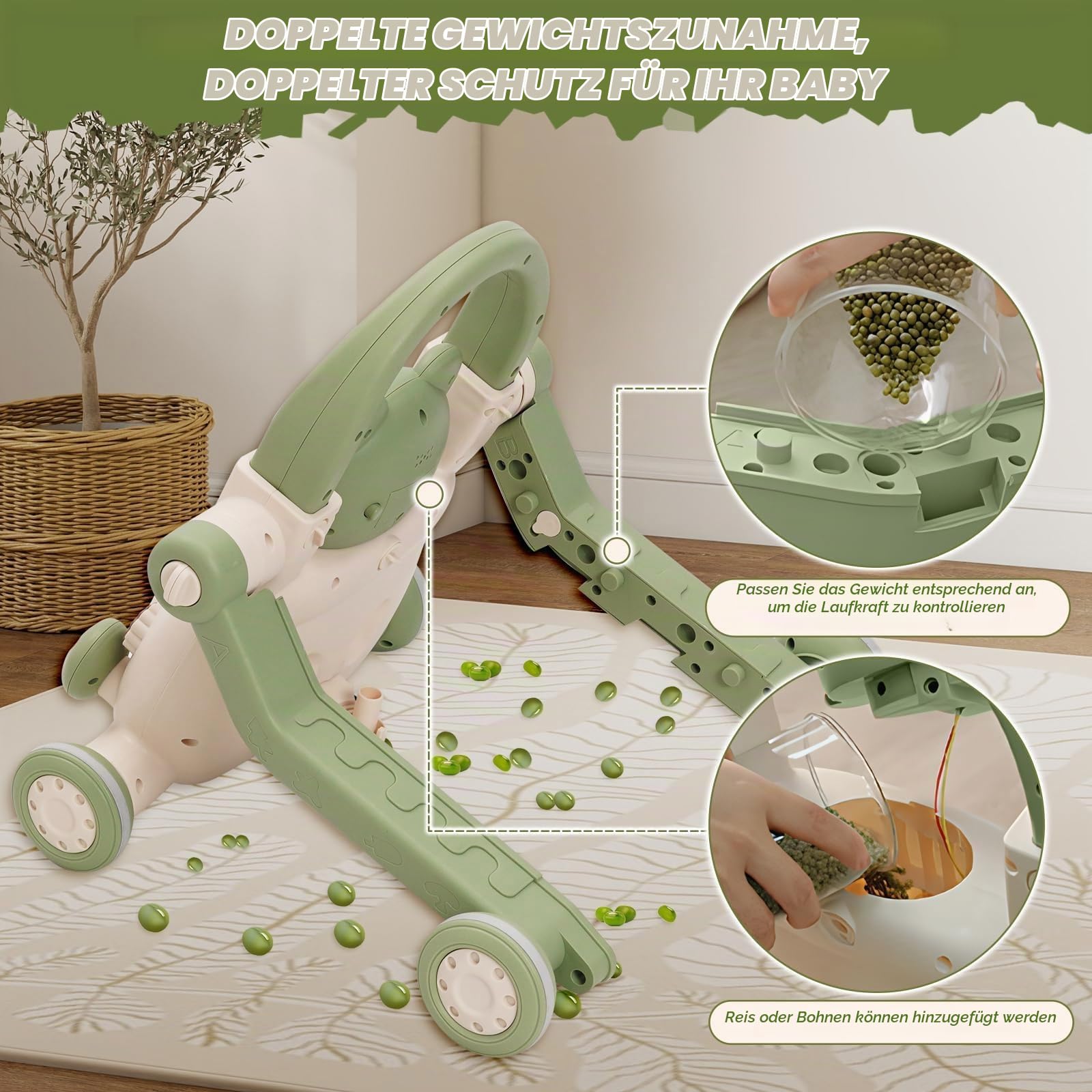 Baby Lauflernwagen 3 in1,mit Lichtern, Musik und Spielzeug,Regulierbarer Geschwindigkeit Baby Walker,Roller,Laufräder,Kann das Gewicht Erhöhen,Geschwindigkeit Für Babys ab 6 Monaten