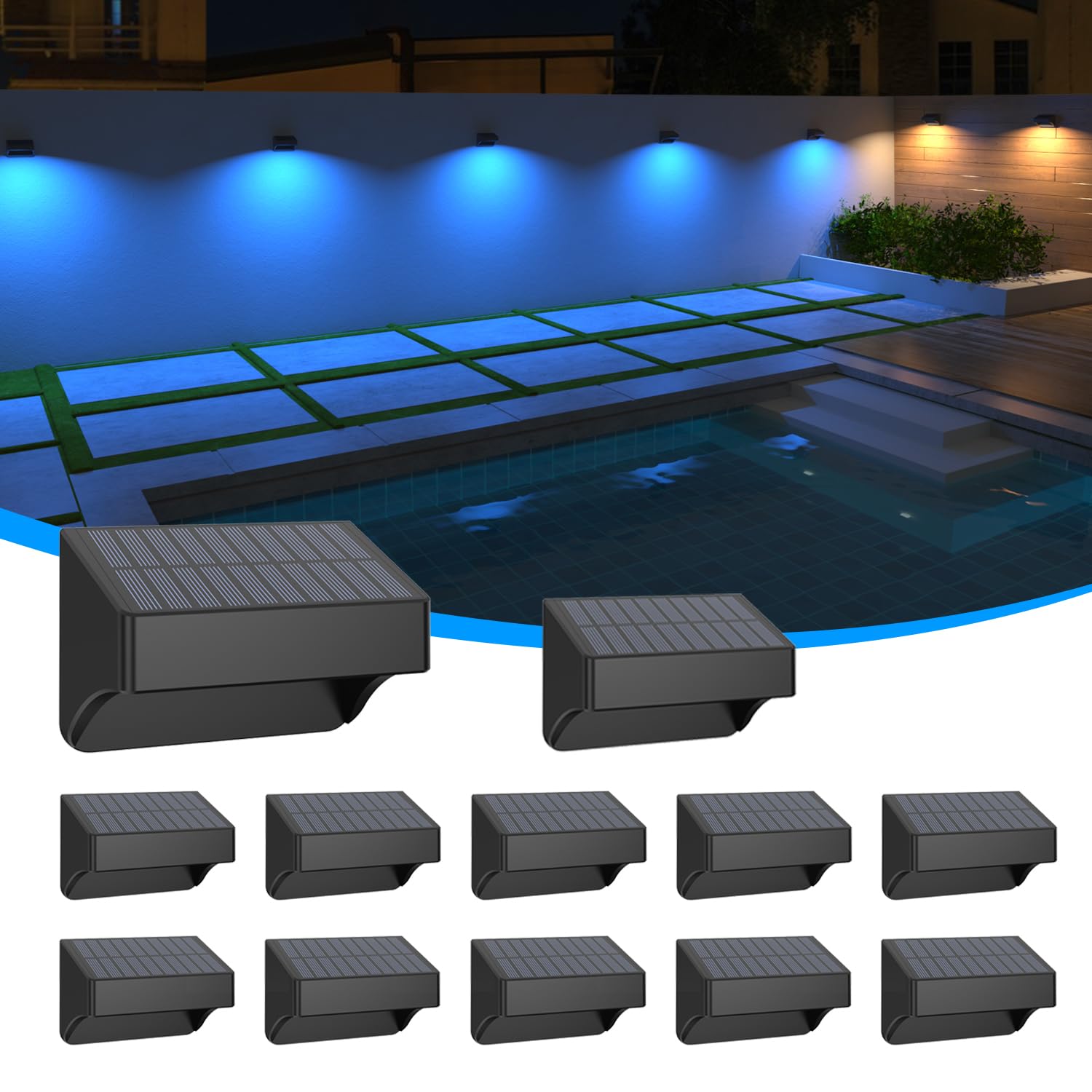 ZCXLIGHT Solar Fence Lights,Fence Solar Lights Outdoor Waterproof Led IP65 with10 Fixed Colors ＆ RGB Color Changing for Wall Backyard Step Railing Patio Pool Porchaily&Holiday Decorations (12)