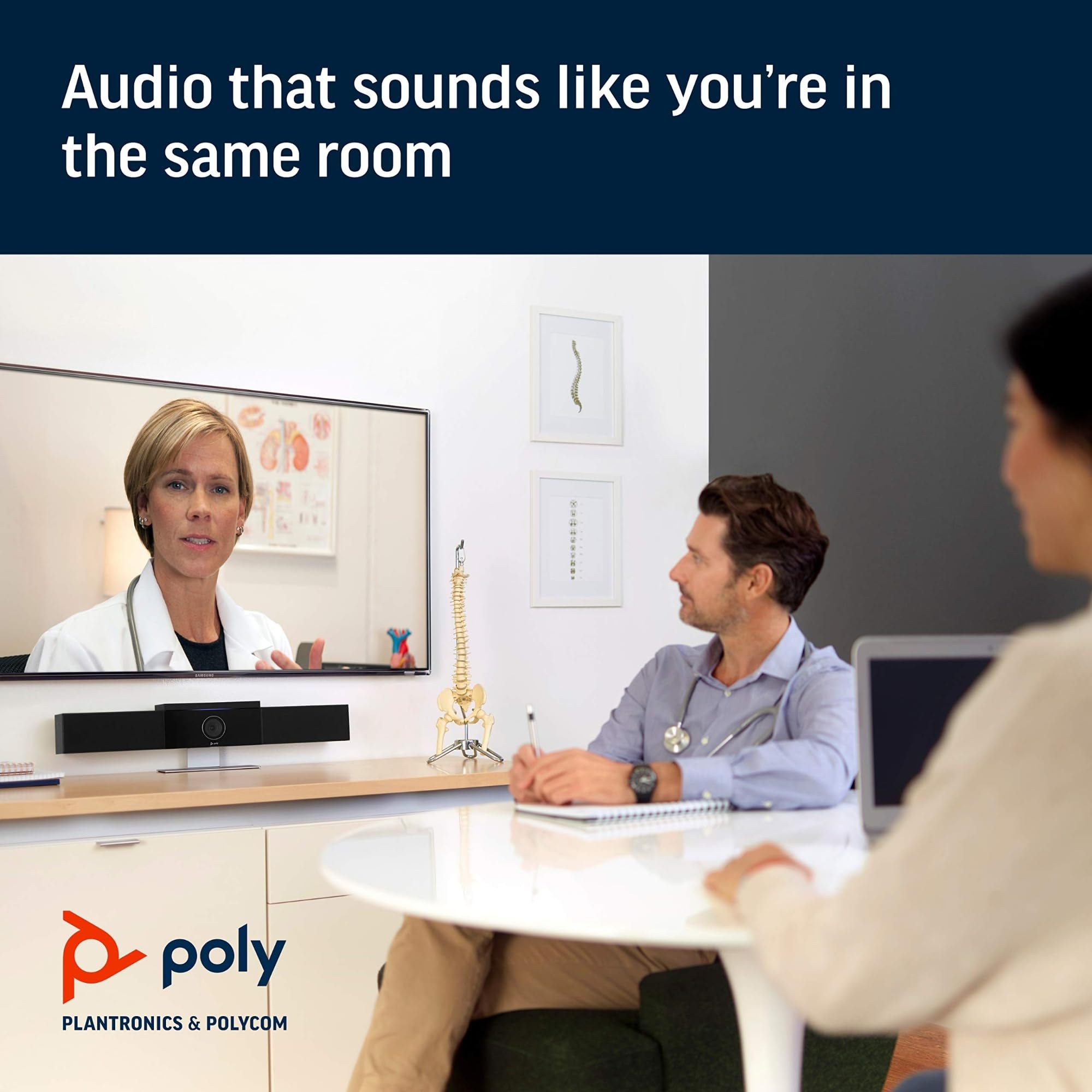 Poly Studio, Barra Video USB, Riduzione dei Rumori, Raggio di Azione del Microfono fino a 4,6 m, Campo Visivo di 120°, Altoparlanti Stereo ad Alta Fedeltà, Videocamera Intelligente 4K, Nera
