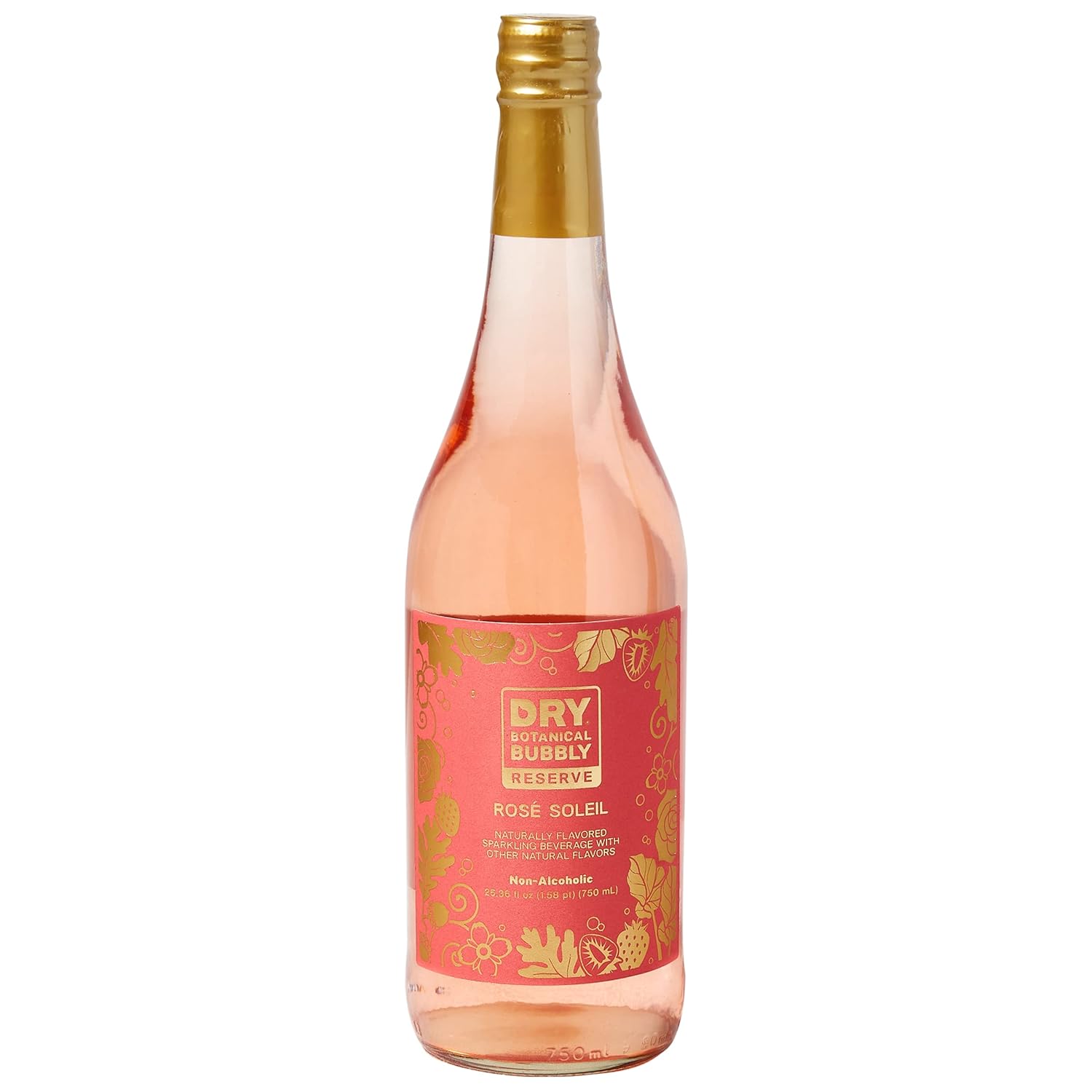 DRY Botanical Bubbly Reserve Rosé Soleil - Non Alcoholic Wine With Hints of Strawberry, Rose, and Oak - Elevates Every Celebration, 750mL Bottle Rose Soleil