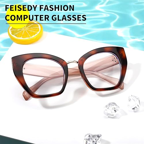 Miniatura 6 de FEISEDY Gafas de gran tamaño con bloqueo de luz azul retro Cateye para computadora para mujeres B4107