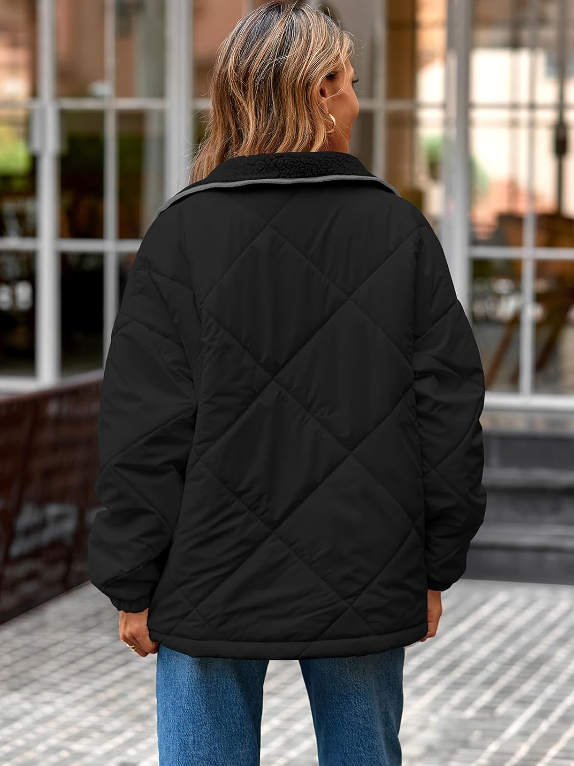 Naggoo Women's Casual Long Sleeve Quilted Jackets Loose Button Down Zipper Winter Puffer Jacket Coat Outwear - Image 5