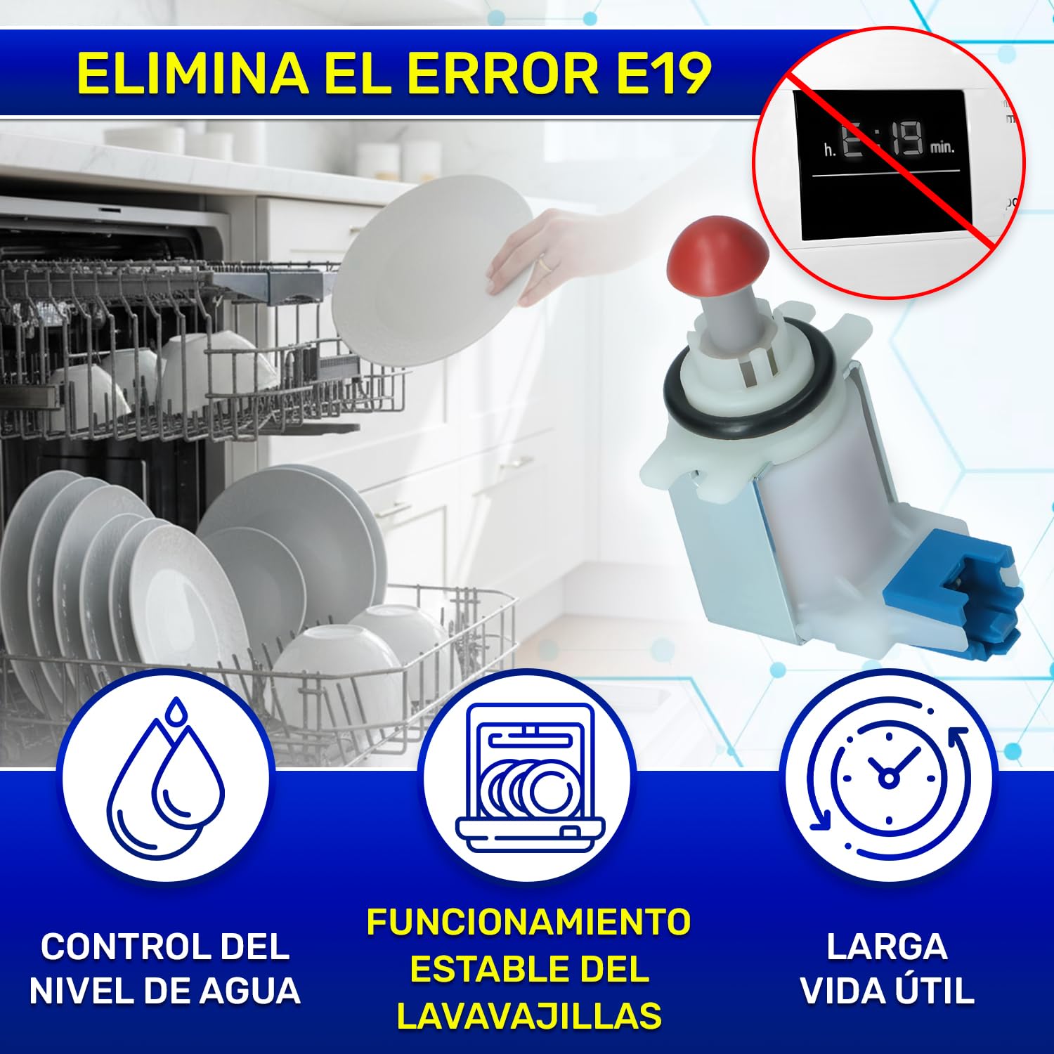 Valvula de Desague para Lavavajillas con Código Original 00631199 631199 11033896 para Bosch para Neff para Siemens - Eliminar Error E19 - MADE IN EU - Garantía de 10 Años – MONTERAL