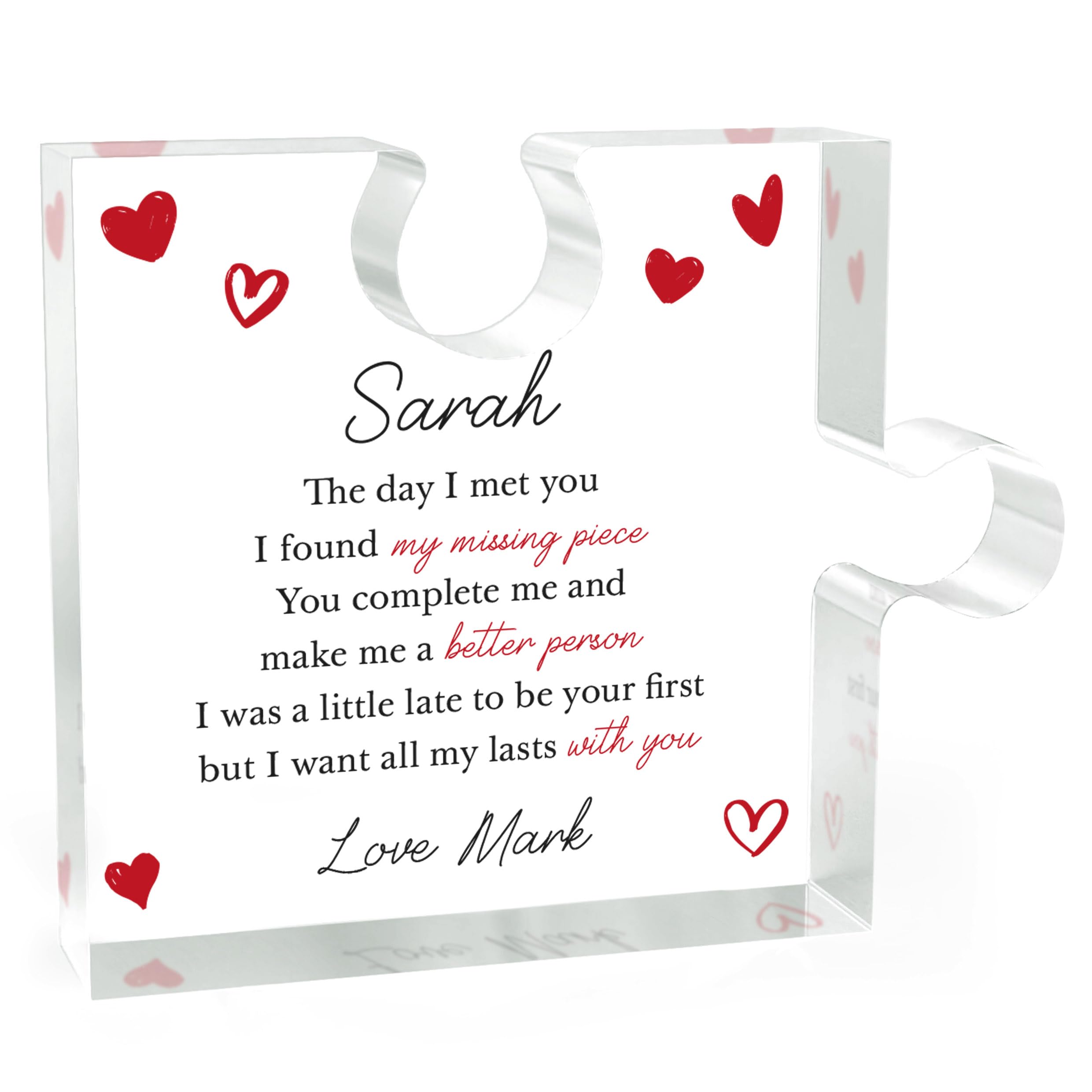Beecreative Personalised Acrylic Jigsaw Puzzle Piece Keepsake, Grey, 85mm x 70mm x 12mm, With Grey Bag