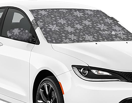 FrostGuard Plus | Winter Windshield Cover for Ice and Snow, Standard Size (Snowflake) - Built-in Security Panels, Wiper Blade Coverage + Mirror Covers - Fits Standard Size Cars, 59 x 41 Inches