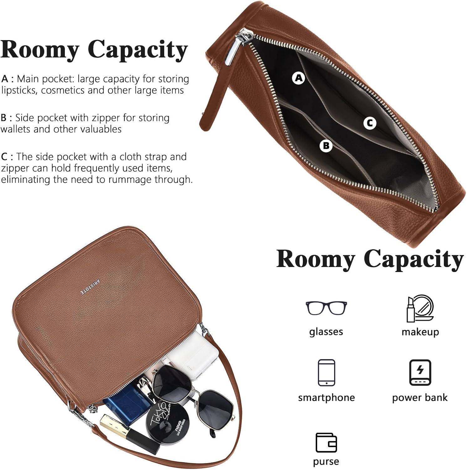 ARISTOTE Shoulder Bags for Women, Leather Purse Cute Handbag Hobo Tote Crossbody Wallet with Removable Strap - Image 3