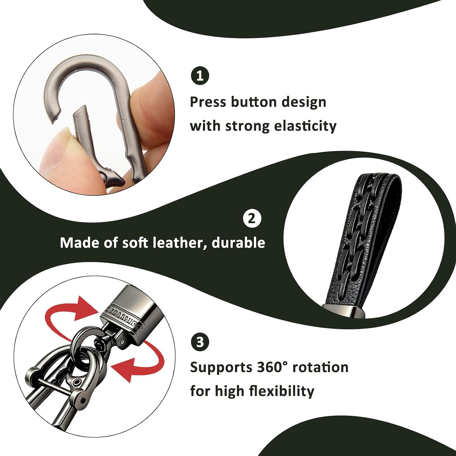 Leather Car Keyring, Leather Key Ring for Men and Women, Car Key Ring with Metal Ring in Zinc Alloy, Stylish and Durable Car Key Accessory, Ideal Driver, Black image 3