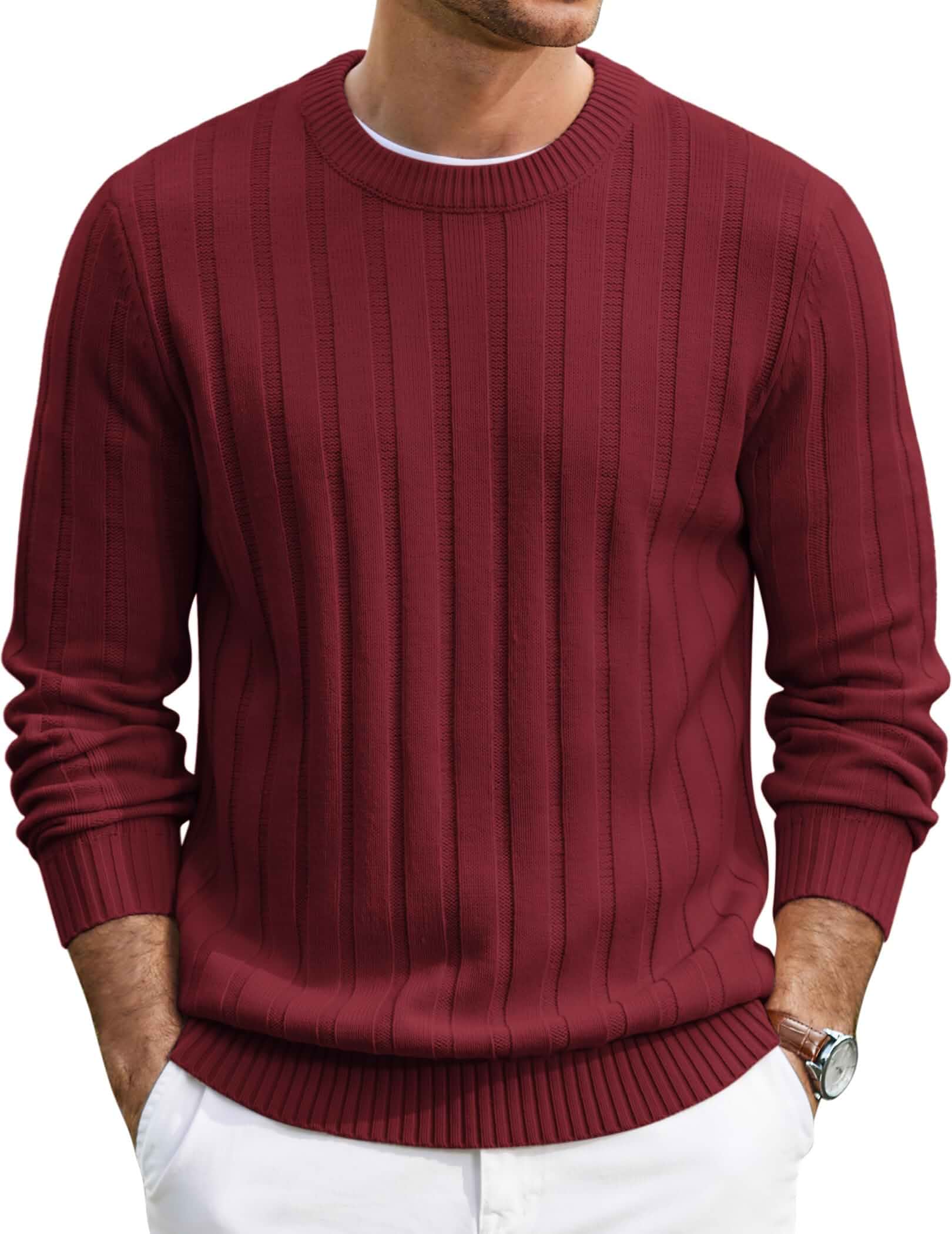 COOFANDY Men's Sweater Crewneck Ribbed Knit Soft Warm Pullover Sweater Soft Knit Fabric,Ribbed Texture,Crew Neck Design,Warm,Long Sleeve,Casual Sweater for Fall Winter