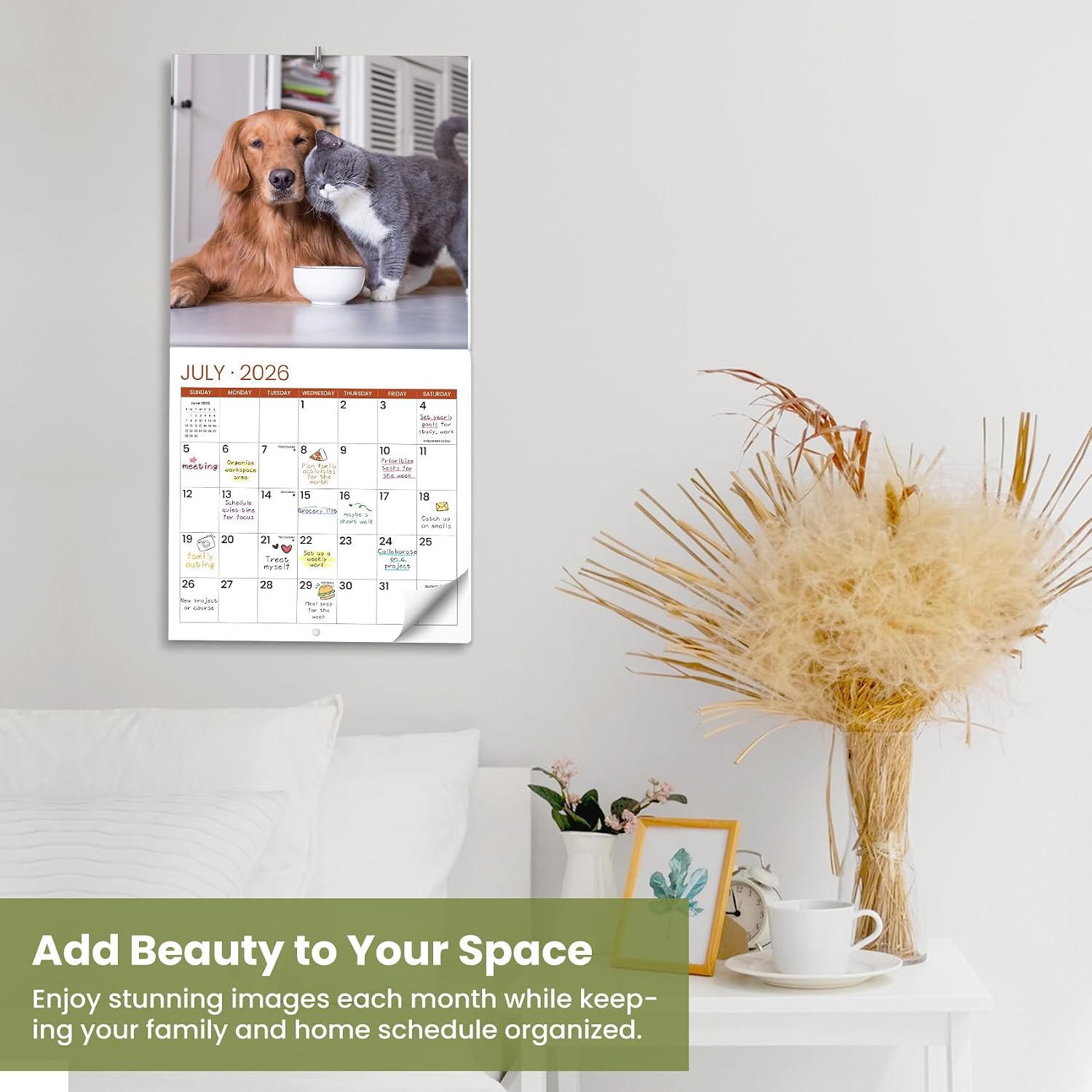 2026 Calendar, Cats & Dogs 2026 Wall Calendar Starts from January 2026, 11.6 x 24 Inches (Opened), Monthly Wall Planner Hanging with Premium Paper, Ideal for Office or Home, Giftable Present image 5