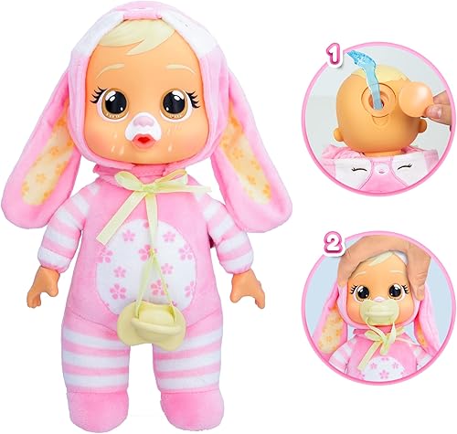 Vista 18 de Cry Babies Tiny Cuddles Bunnies Brooks - Muñeca bebé de 9 pulgadas, lágrimas reales de llanto, pijama con temática de conejo azul