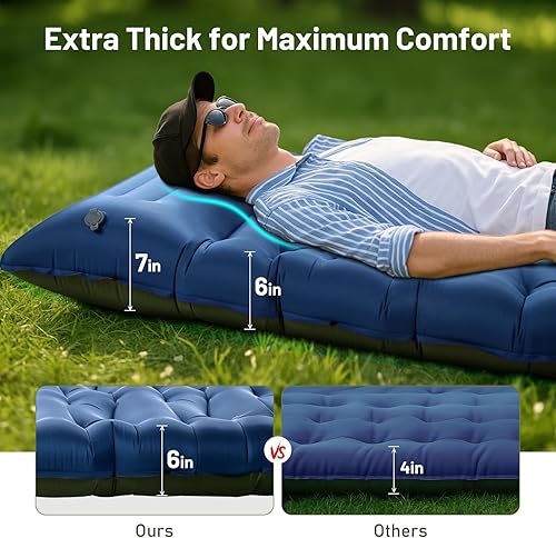 Miniatura 2 de KASBAH Colchoneta de dormir para campamento, extra ancha de 6 pulgadas de grosor, inflable, con bomba de pie y almohada integradas, equipo