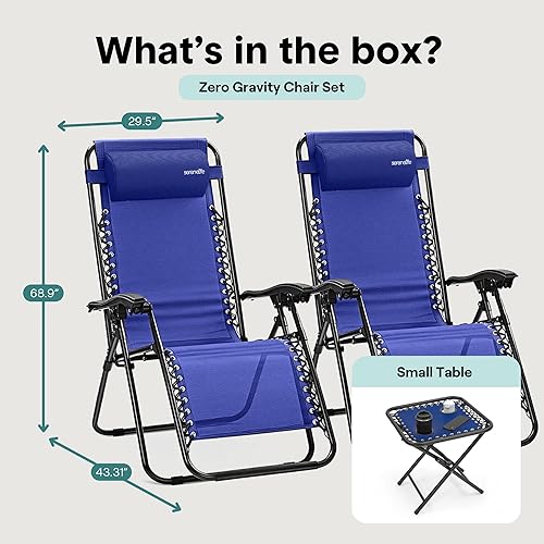 Miniatura 2 de SereneLife Zero Gravity - Juego de 2 sillas de salón con mesa auxiliar, reclinables ajustables con reposacabezas acolchado, portavasos, marco de