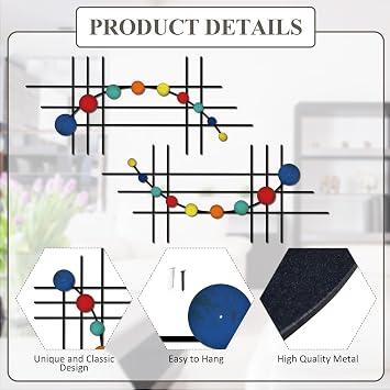 DUOOLN 2 Pcs Abstract Metal Wall Decor, Minimalist Hanging Wall Single Line Art, Modern 3D Geometrical Iron Sculptures Painting for Living Room Bedroom Bathroom Study Room Home Ornamental-Blue