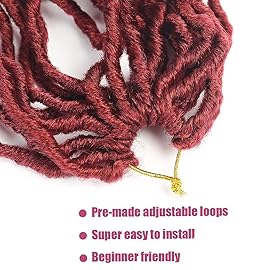 24 Inch 7 Packs Soft Locs Crochet Hair Red Color BUG Burgundy New Faux Locs Pre-looped Super Lightweight Synthetic Hair Braids For Black Women (24inch, 7packs, BUG)