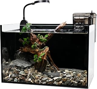 WURJHSONG 2.8 Gallon Nano Nature Aquarium Kit - Ultra-Clear Glass Tank with Waterfall Filter & LED Light for Betta, Goldfish, Shrimp