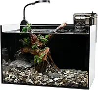 Kit de aquário Nano Nature, aquário de mesa de vidro transparente com filtro de cachoeira e luz para iniciantes e crianças manterem peixes Betta, peixes dourados, camarões e plantas aquáticas (preto