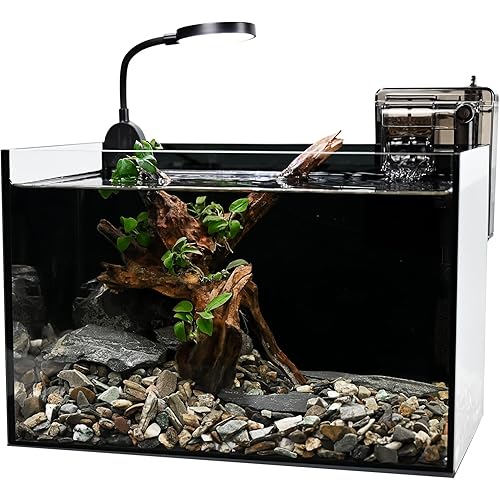 Nano Nature Aquarium Kit,2.8 Gallon Small Aquarium Set Glass Fish Tank with Waterfall Filter and Light for Beginners and Children to Keep Betta Fish, Goldfish, Shrimp, and Aquatic Plants