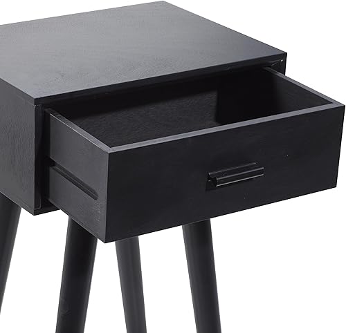 Miniatura 6 de Deco 79 Mesa auxiliar de madera con un solo cajón, mesa auxiliar de 16 x 13 x 28 pulgadas, color negro