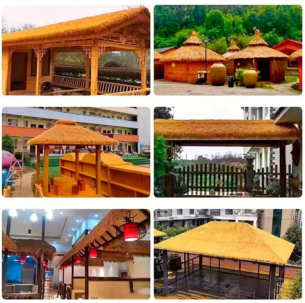 emmevi Paglia Sintetica su Rotolo Telo Pacciamatura 1x10 Mt Erba Finta Copri Tetto Tettoia Gazebo Bar