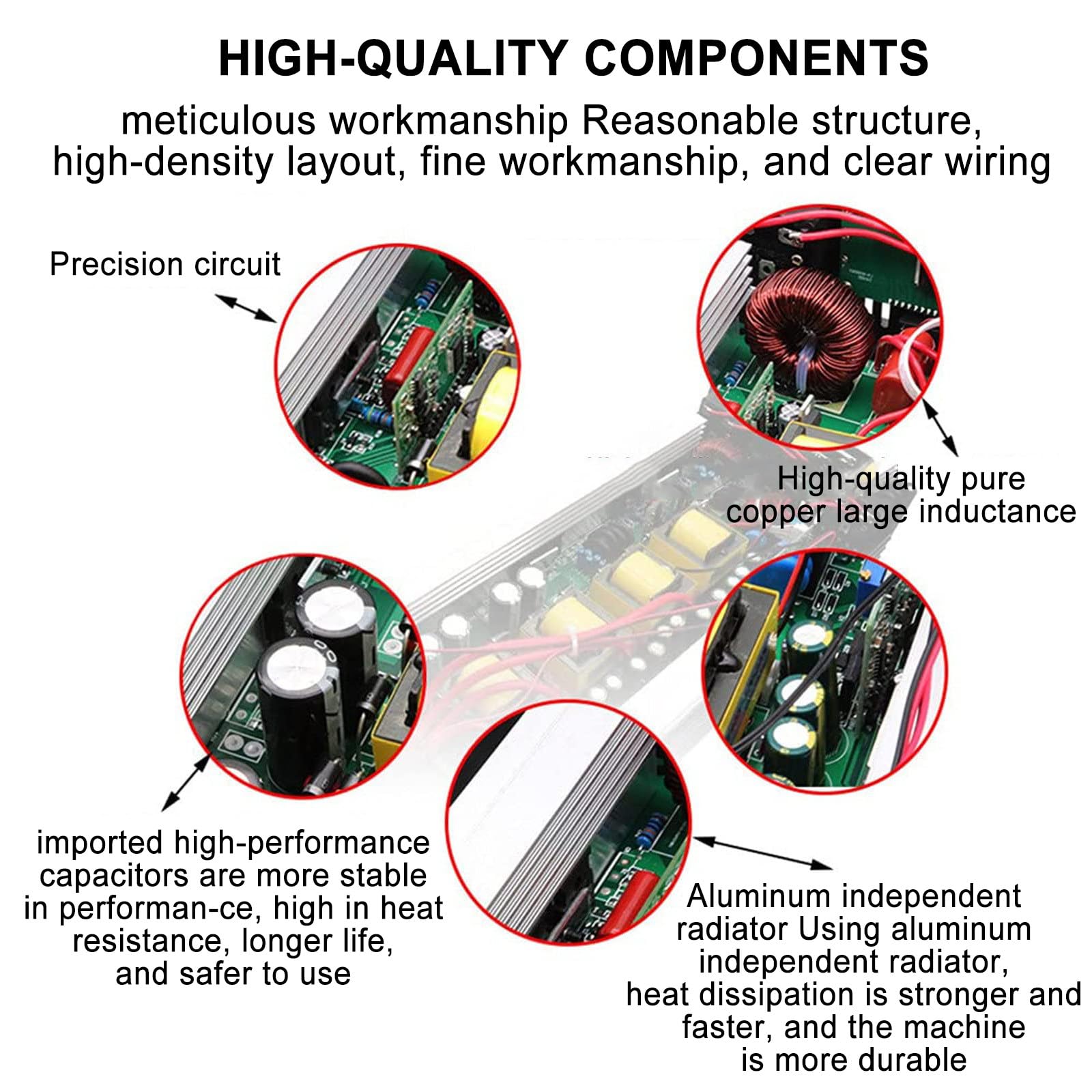 Inverter A Onda Sinusoidale Pura 12V/24V/48V/60V, Inverter di Potenza, Sovratensione 4Kw/5Kw, 2 Prese Ca, Alta Efficienza Fino al 90%, con Protezione da Cortocircuito,5000W-24Vto220V