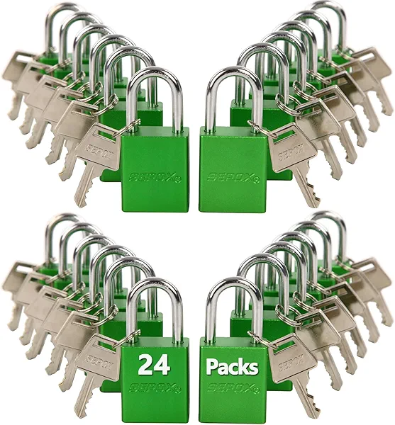 SEPOX®Ultimate Outdoor Padlocks - Pack of 24 Pcs Lock Keyed Different 72 Pcs Brass Key, Weatherproof, High-Security Padlocks in Vibrant Green, Long Shackle for Fence, Locker Locks, Yard, Lock-Out