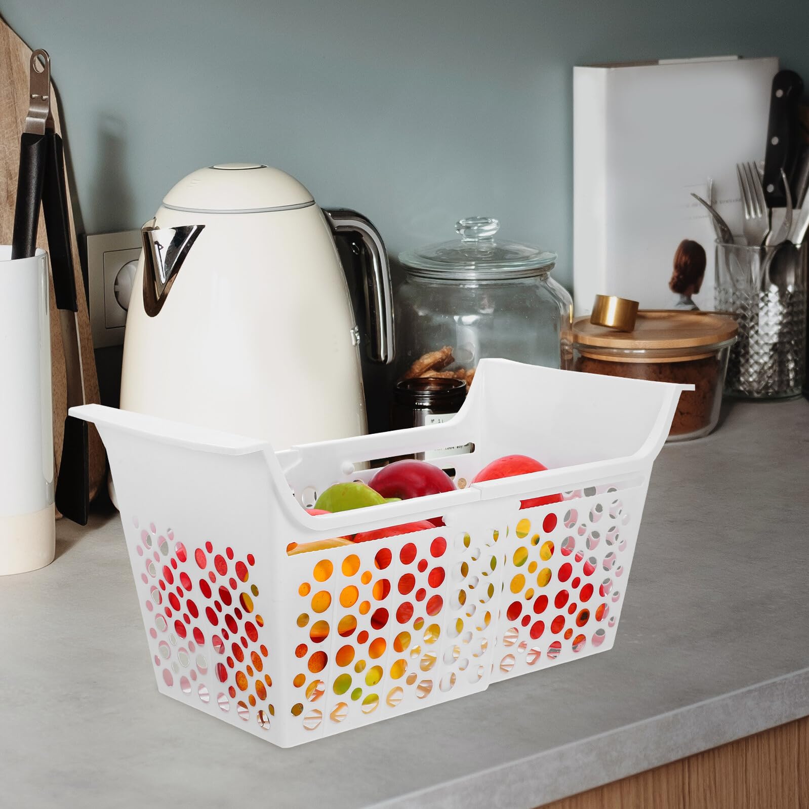 Healeved Cesta de Plástico Extensible para Congelador Horizontal Pequeño Organizador Ajustable Orificios de Drenaje para Almacenamiento Refrigerador y Congelador
