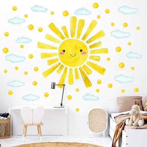 Miniatura 3 de Calcomanías de pared grandes de acuarela con diseño de nubes y lunares para habitación de niños, 12 hojas de calcomanías de decoración de pared con