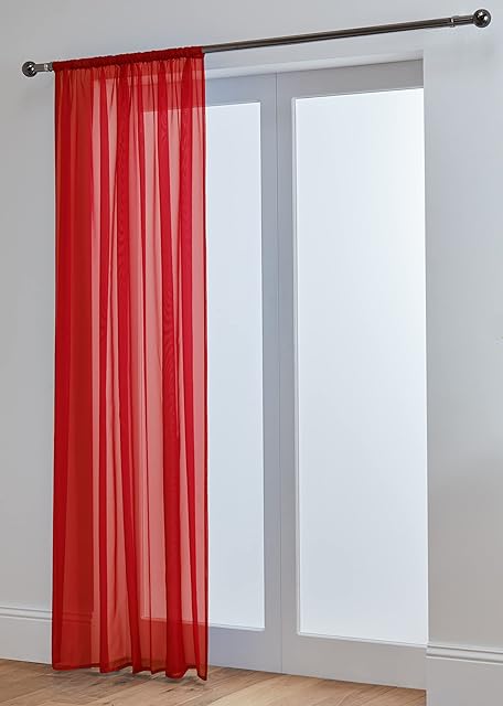 John Aird Lucy Woven Voile Slot Top Curtain Panels (Red, 58" Wide x 48" Drop)